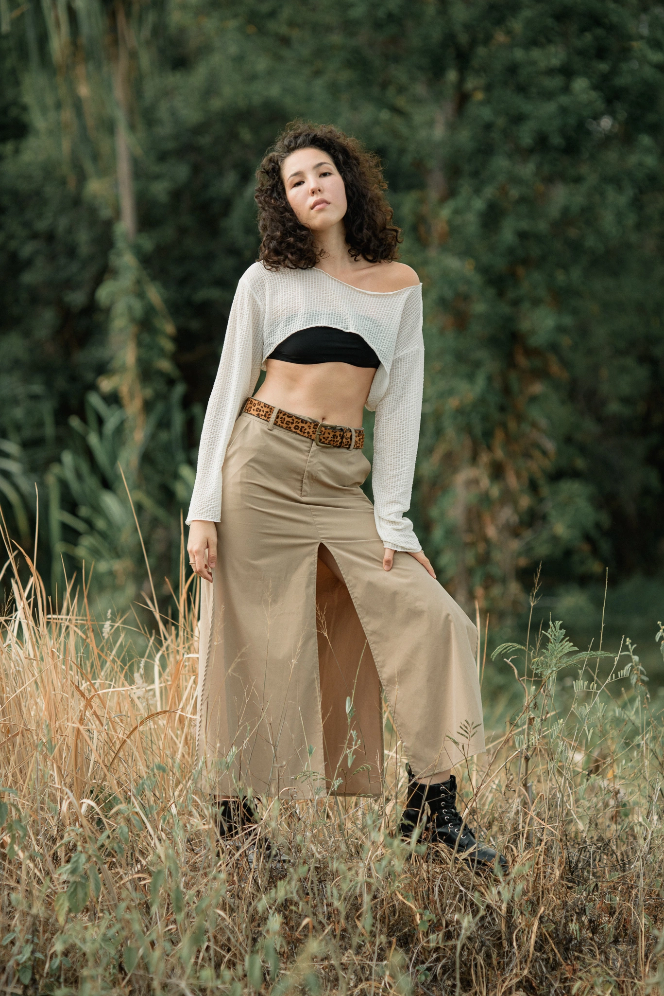 Fashion portrait with flowing fabric
