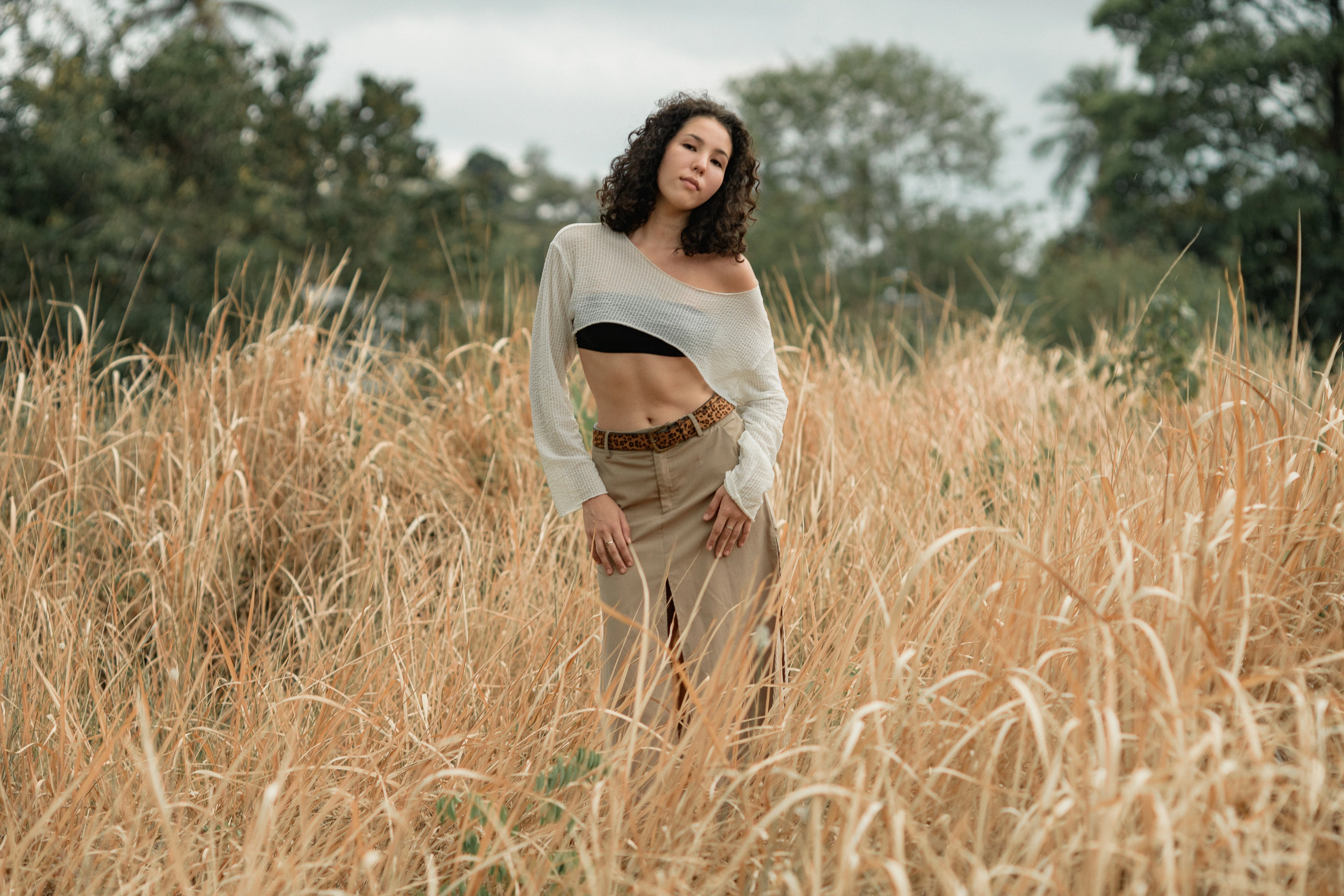 Outdoor fashion story in tropical surroundings